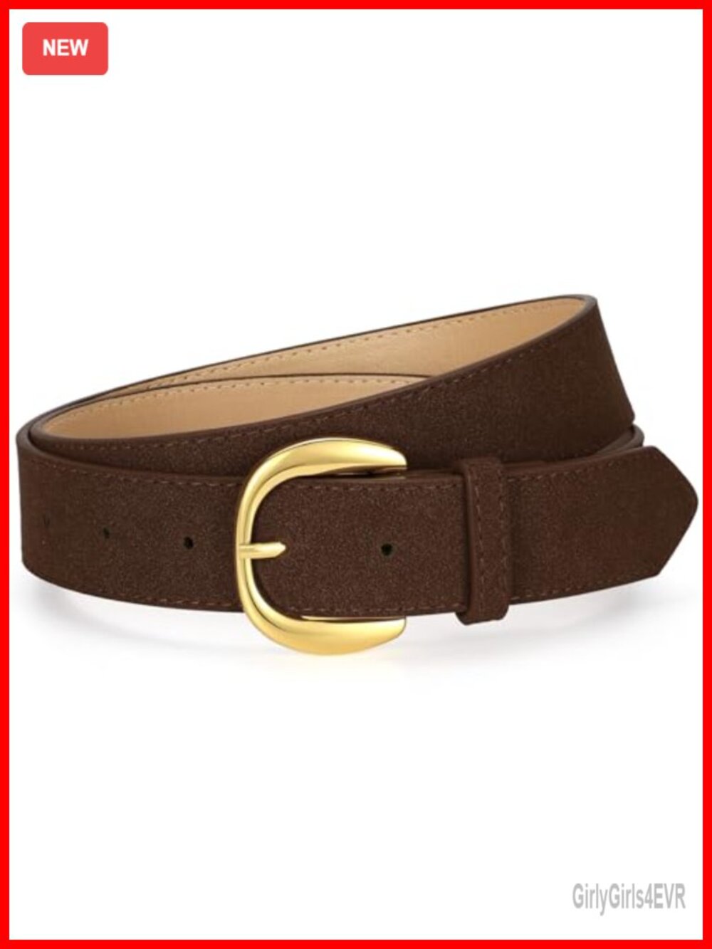 Faux Suede Leather Belt with Retro Gold Buckle for Women